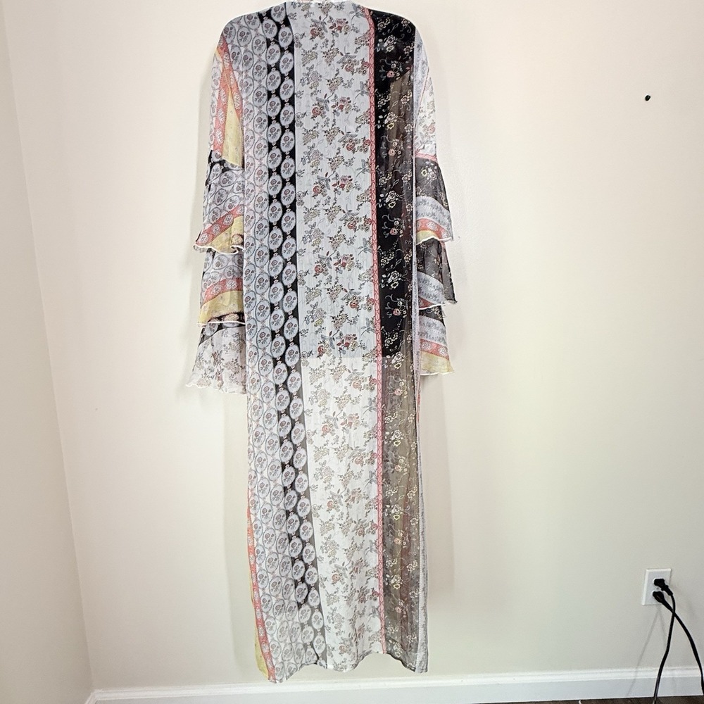 Chlah Women's Kaftan Swim Cover Up Size Yellow Sheer Floral Open Beach Vacation - Picture 9 of 9